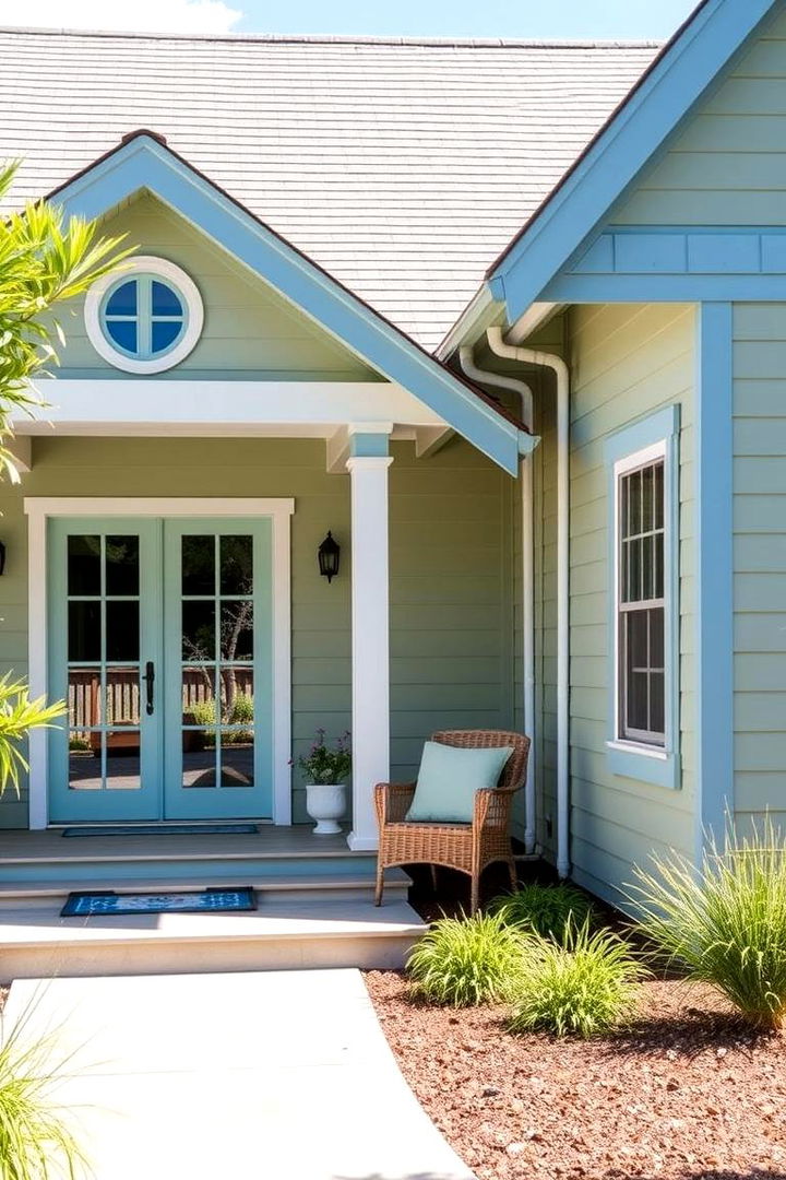 Coastal Blue Pairing - 22 Exterior House Color Schemes With Sage Green Siding