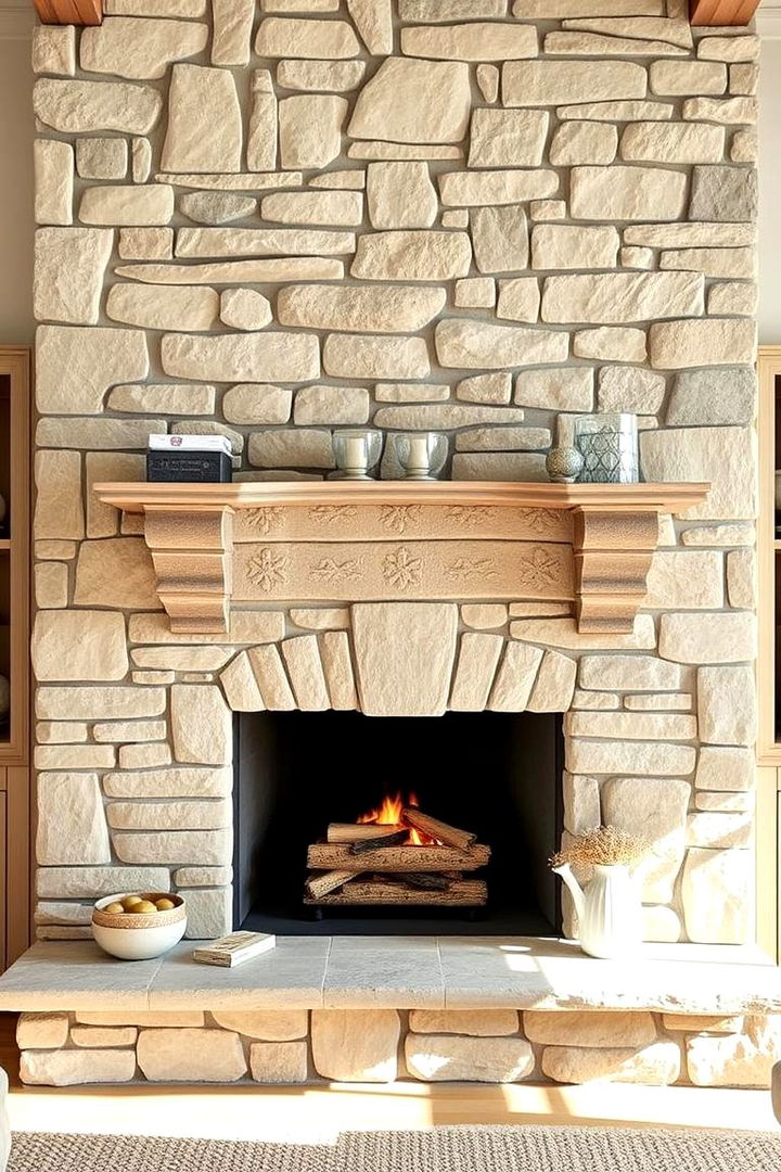 Coastal Breeze Stone Feature - 22 Floor to Ceiling Stone Fireplace Ideas