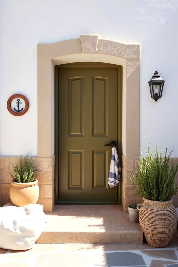 Coastal Calm with Olive Toned Entry - 22 Olive Green Front Door Ideas