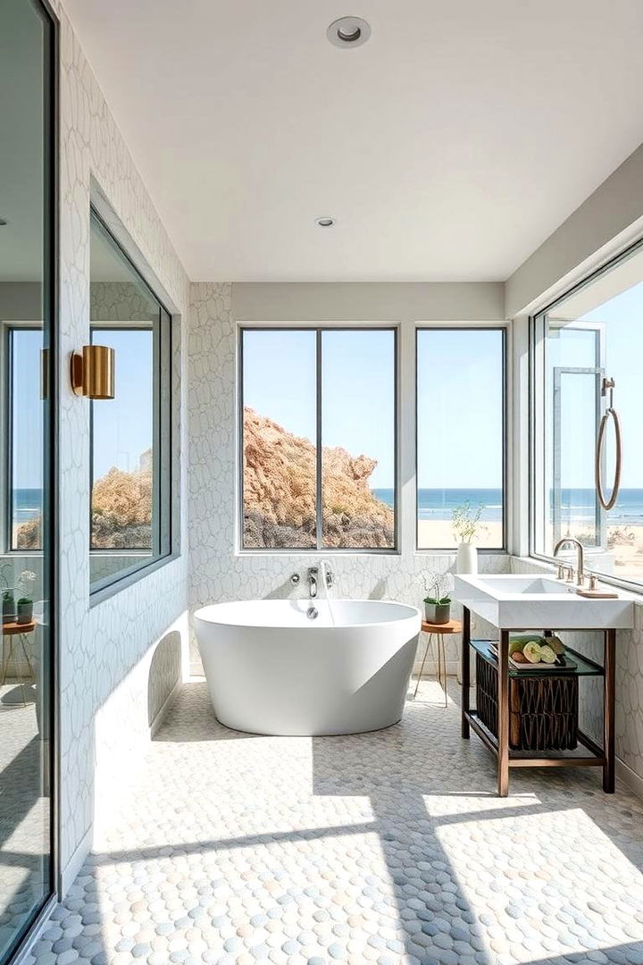 Coastal Chic Serenity - 22 Pebble Tile Bathroom Ideas