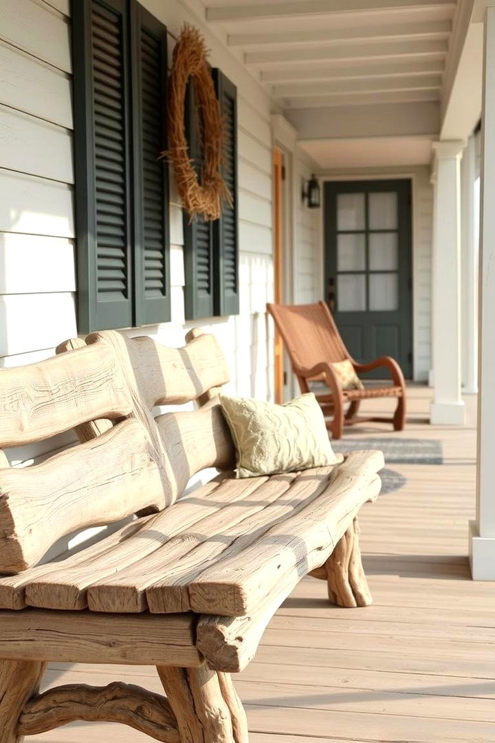 Coastal Driftwood Bench - 22 Front Porch Bench Ideas