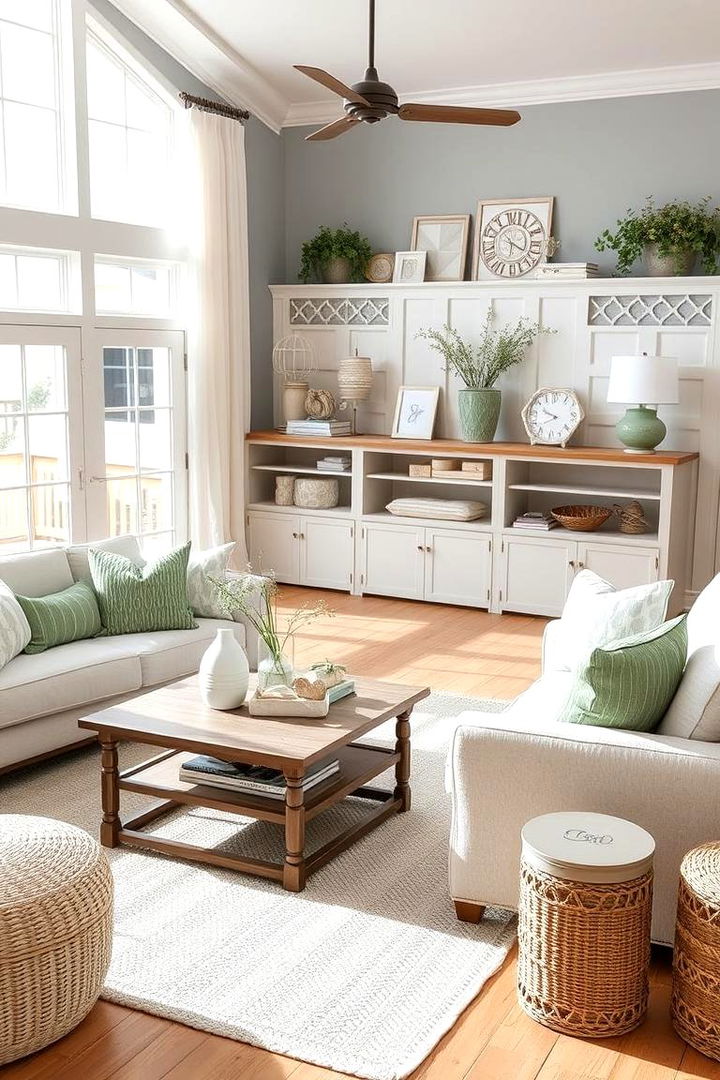 Coastal Greens Bringing Natures Serenity into a Grey Living Room - 22 Green and Grey Living Room Ideas
