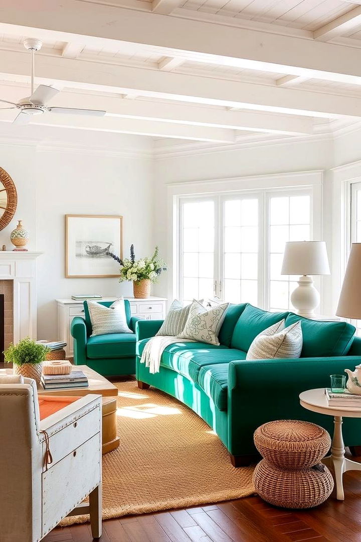 Coastal Inspirations - 22 Emerald Green Sofa Living Room Ideas