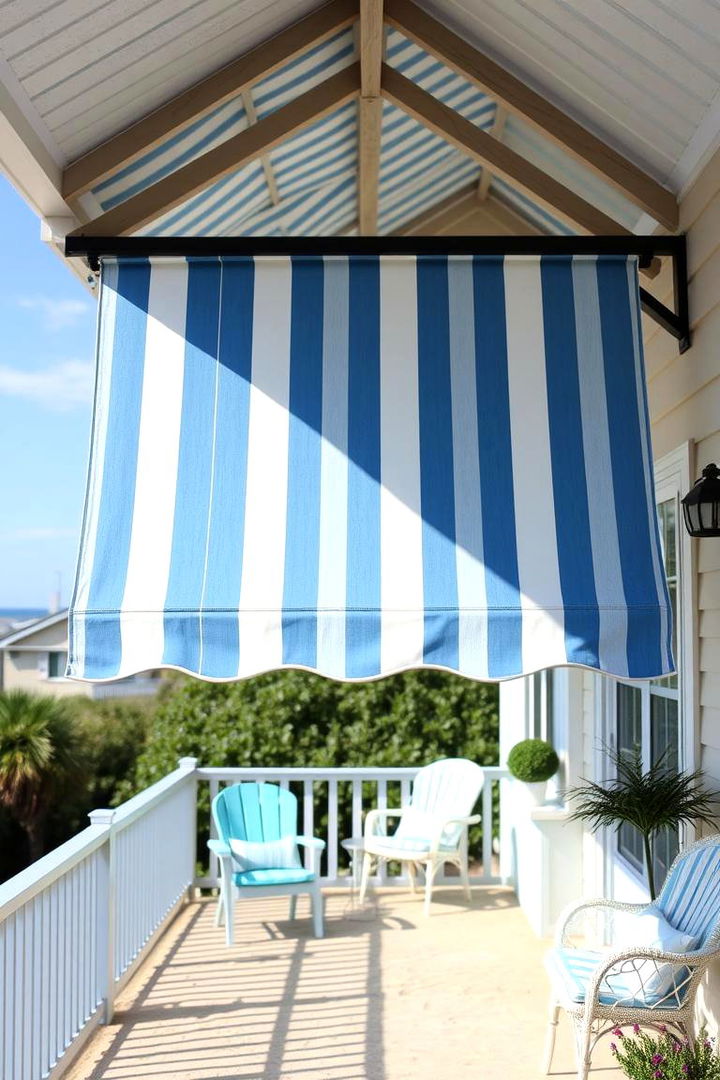 Coastal Inspired Awning with Stripes - 22 Front Porch Awning Ideas