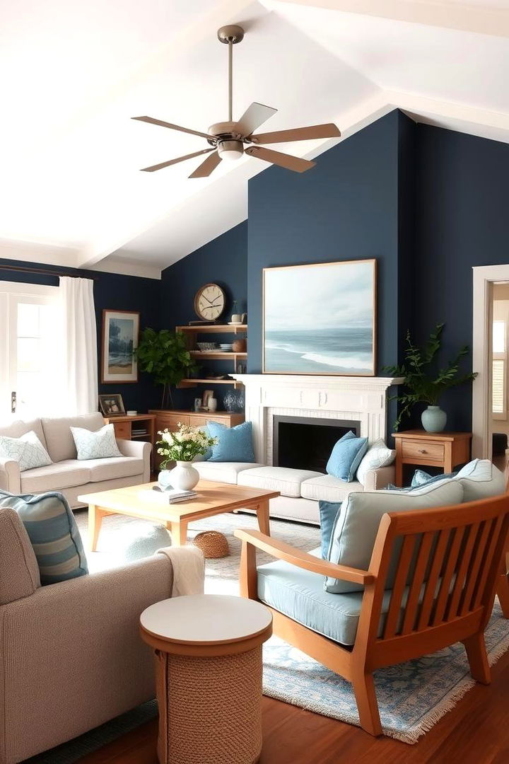 Coastal Inspired Decor - 22 Navy Living Room Ideas