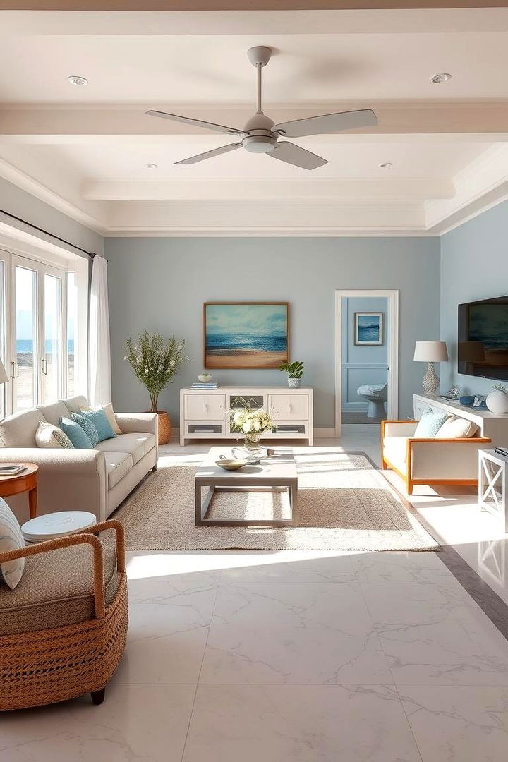 Coastal Marble Comfort - 22 Marble Floor Living Room Ideas