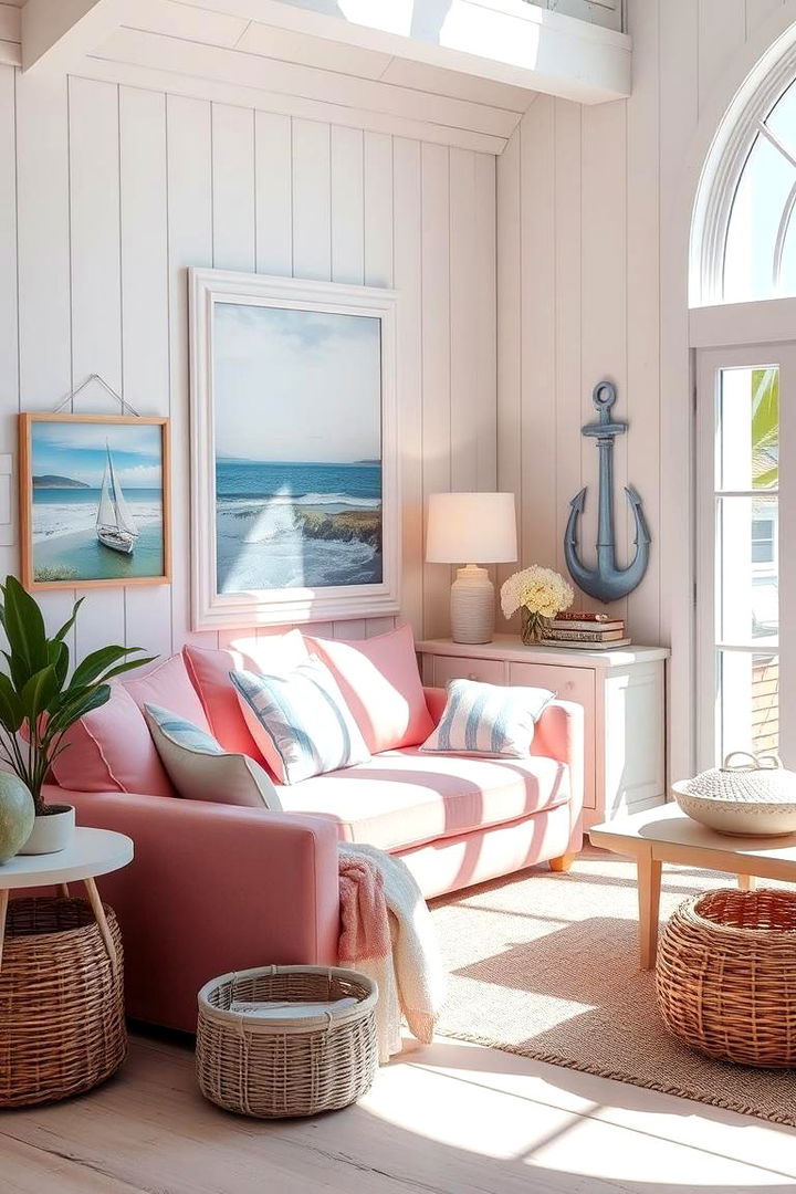 Coastal Relaxation Inspiration - 22 Pink Couch Living Room Ideas