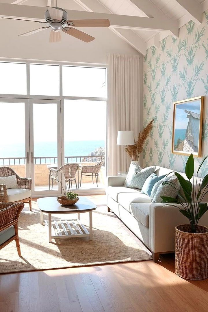 Coastal Seaside Inspirations - 22 Living Room Wallpaper Ideas