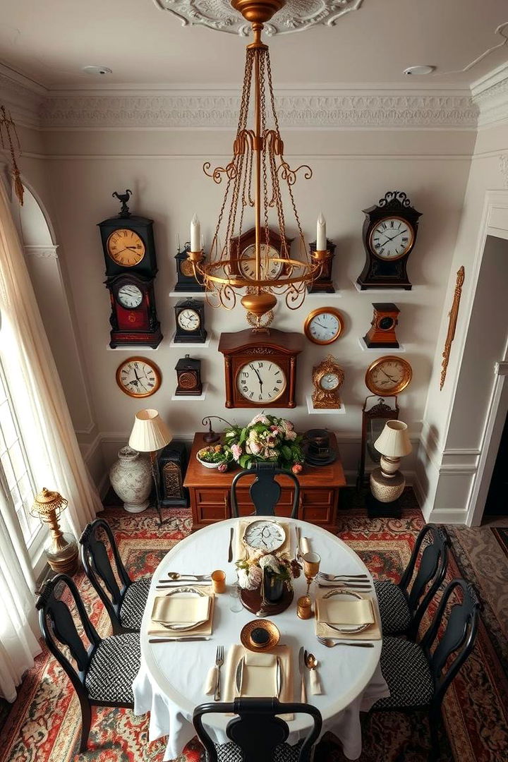 Collectible Antique Clocks Display - 22 Vintage Dining Room Ideas