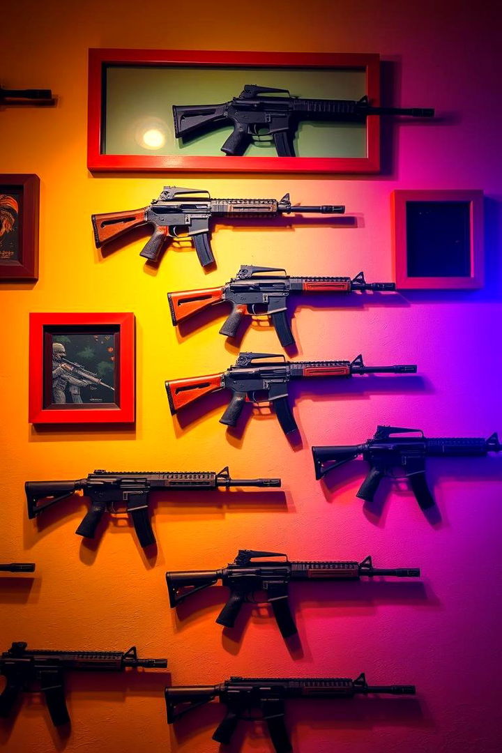 Color Accented Gun Art Wall - 22 Gun Wall Ideas