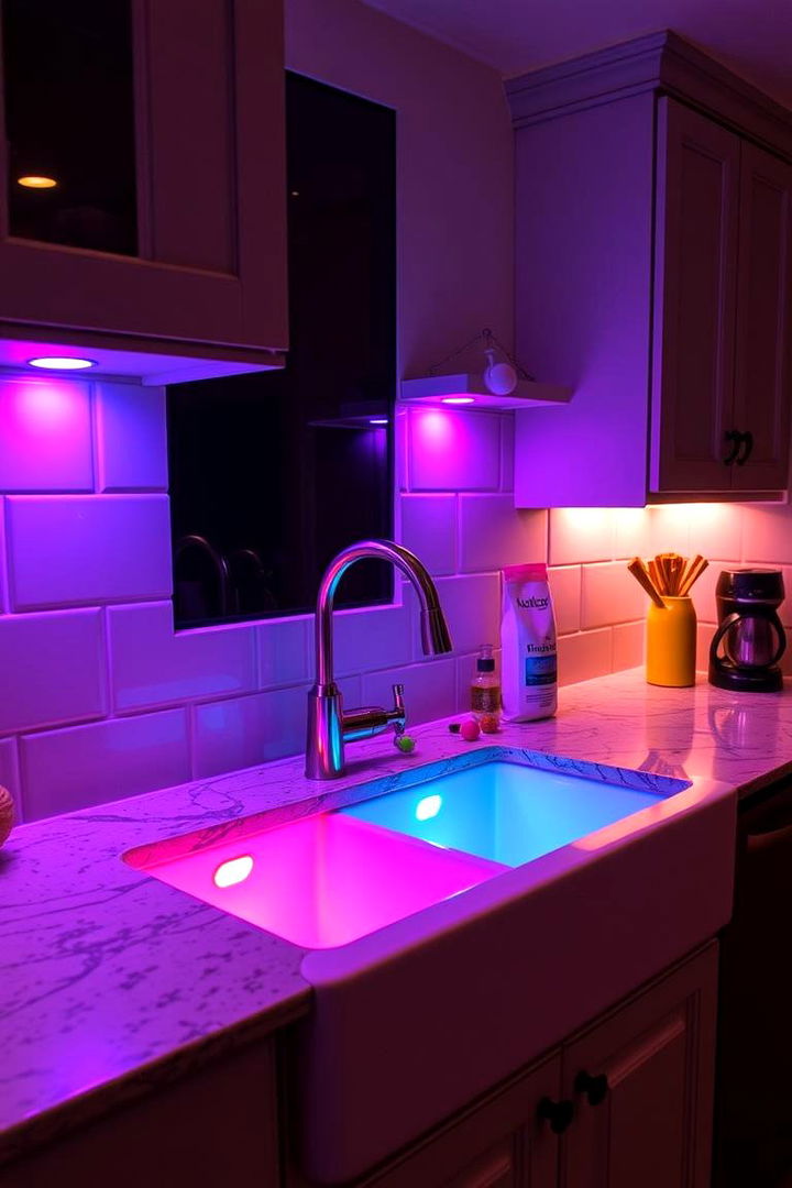 Color Changing Accent Lights for Mood - 22 Kitchen Sink Lighting Ideas