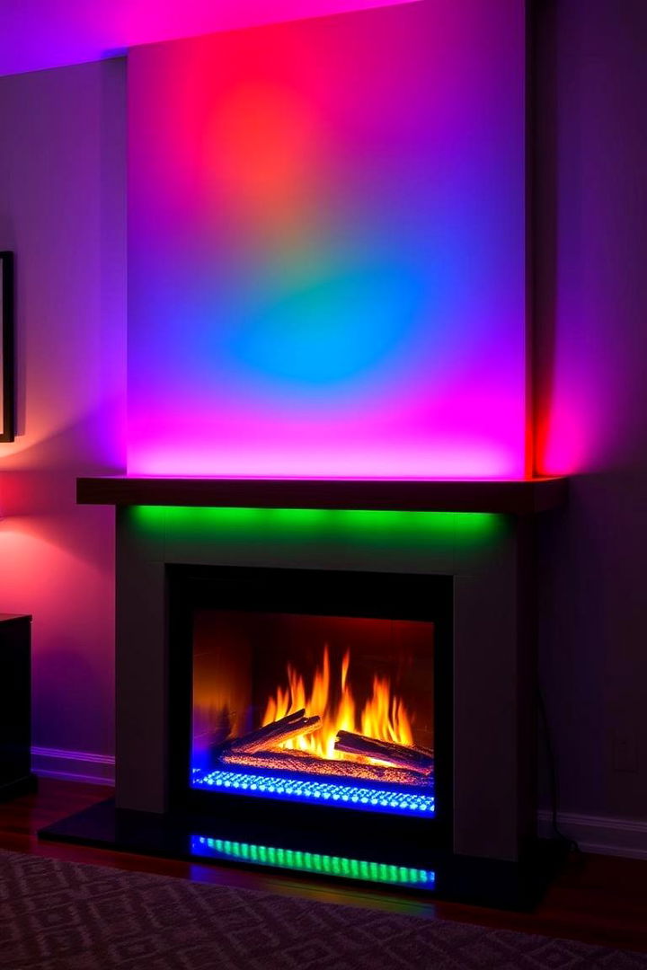 Color Changing LED Effects - 22 Fireplace Mantel Lighting Ideas