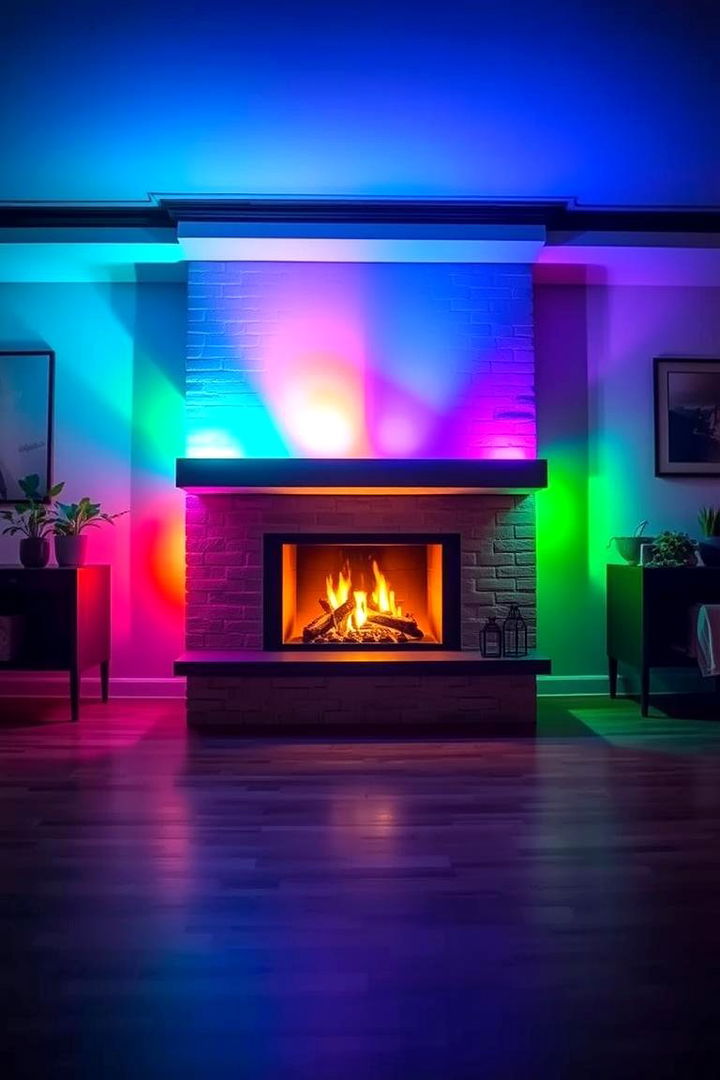 Color Changing LED Magic - 22 Fireplace Lighting Ideas