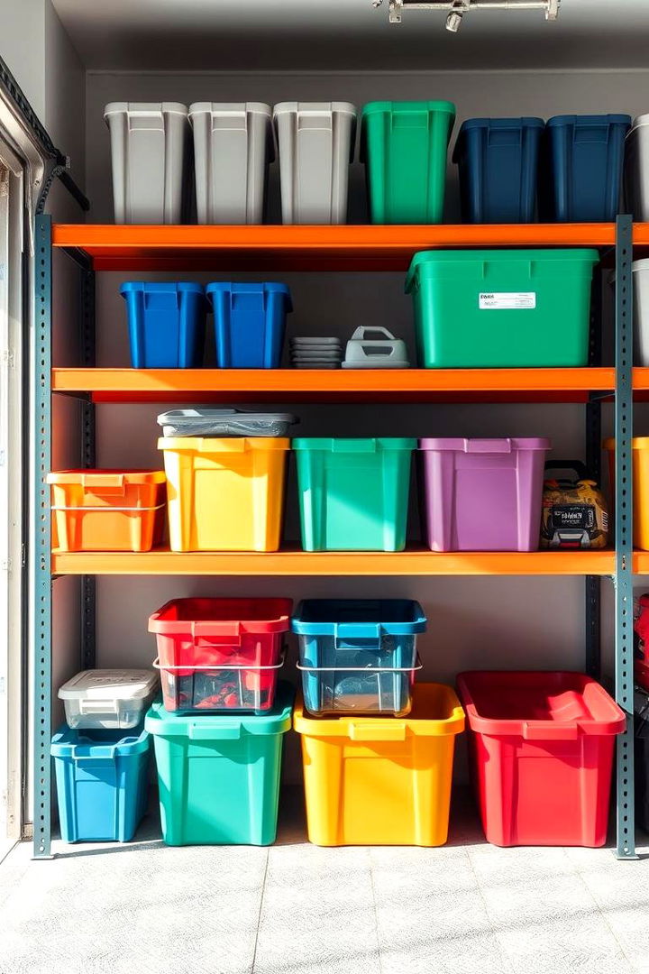 Color Coded Storage Shelves for Visual Clarity - 22 Garage Shelving Ideas