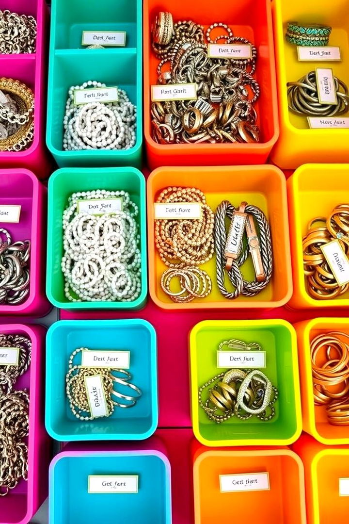 Color Coordinated Bins - 22 Jewelry Storage Ideas