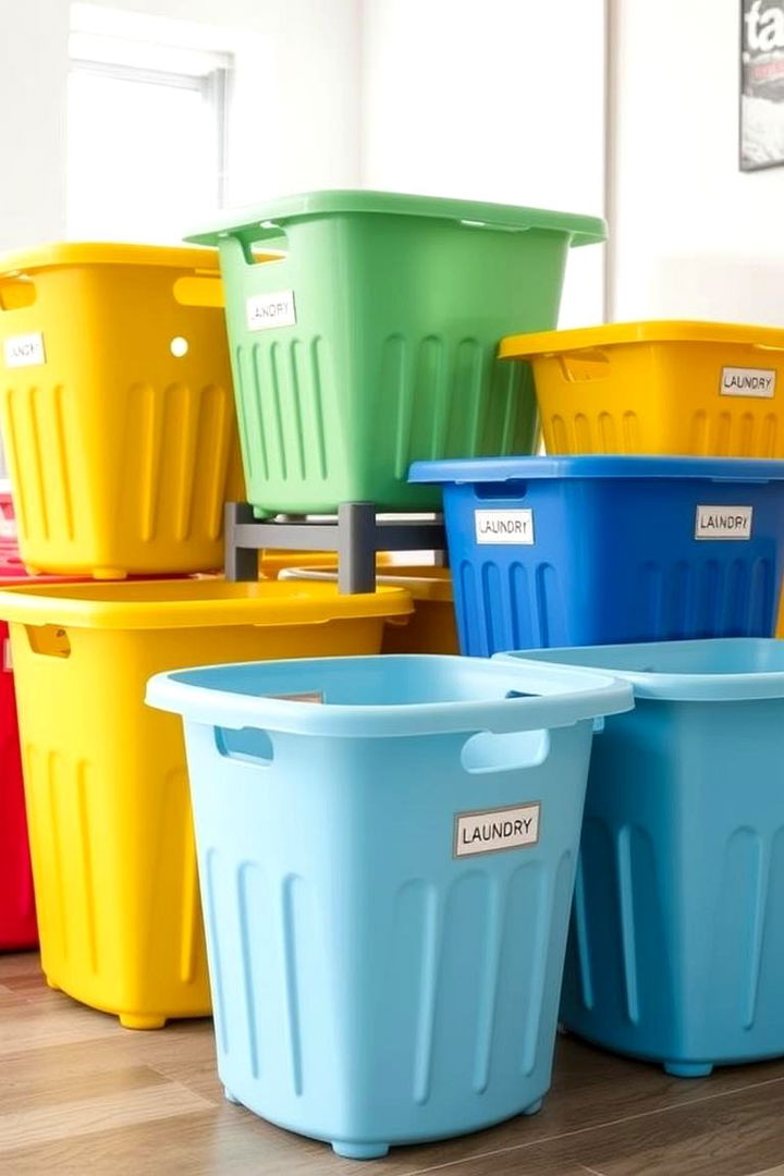 Color Coordinated Laundry Baskets for Visual Appeal - 22 Laundry Basket Storage Ideas