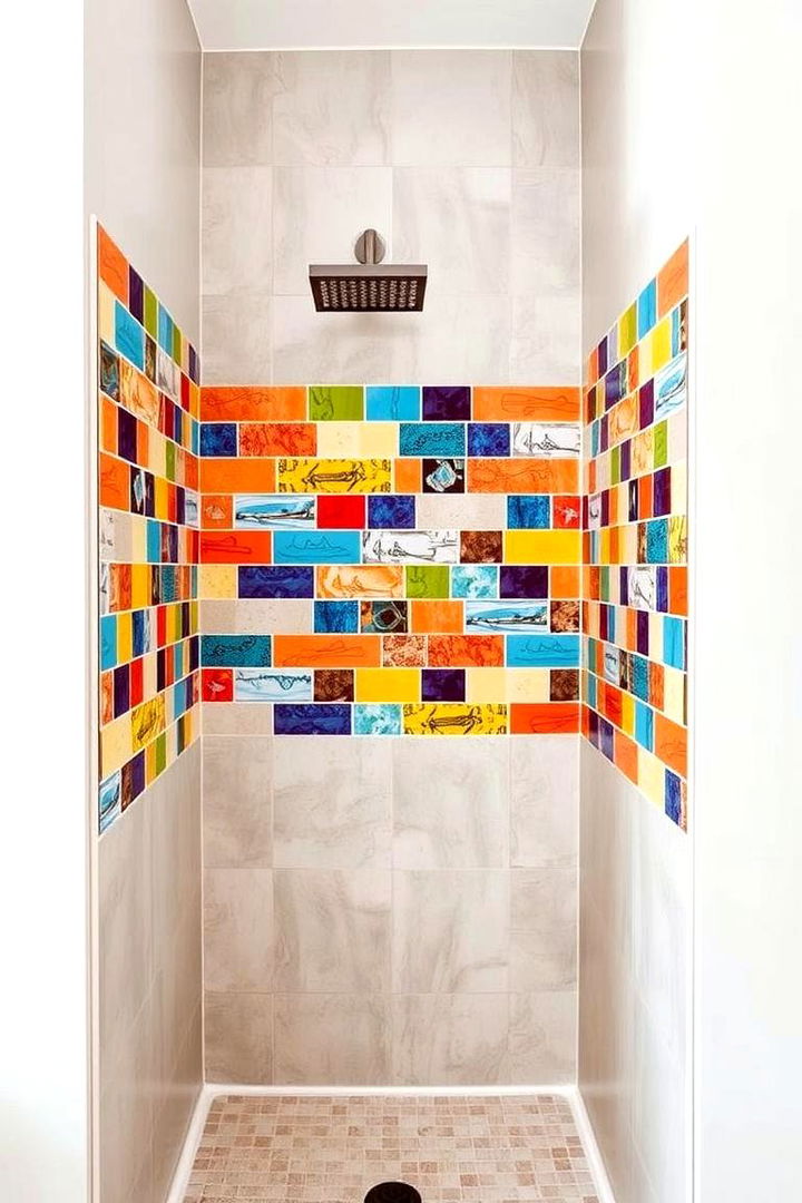 Color Pop Accents - 22 Corner Shower Ideas