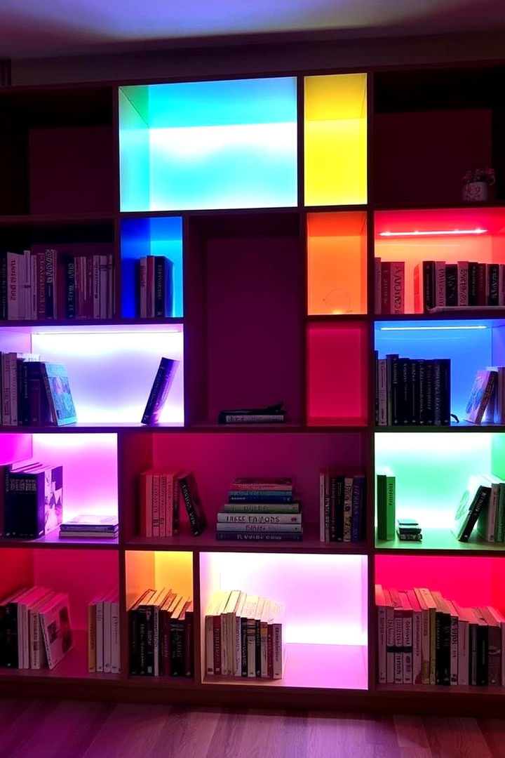 Colored LED Effects - 22 Bookshelf Lighting Ideas