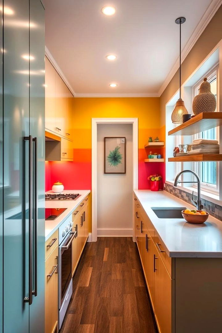 Colorful Accent Walls for Energy - 22 Small Galley Kitchen Ideas on a Budget