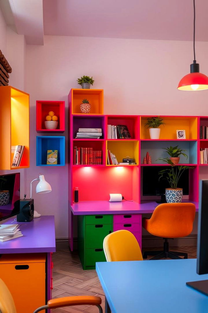 Colorful Accented Shelves - 22 Office Shelving Ideas