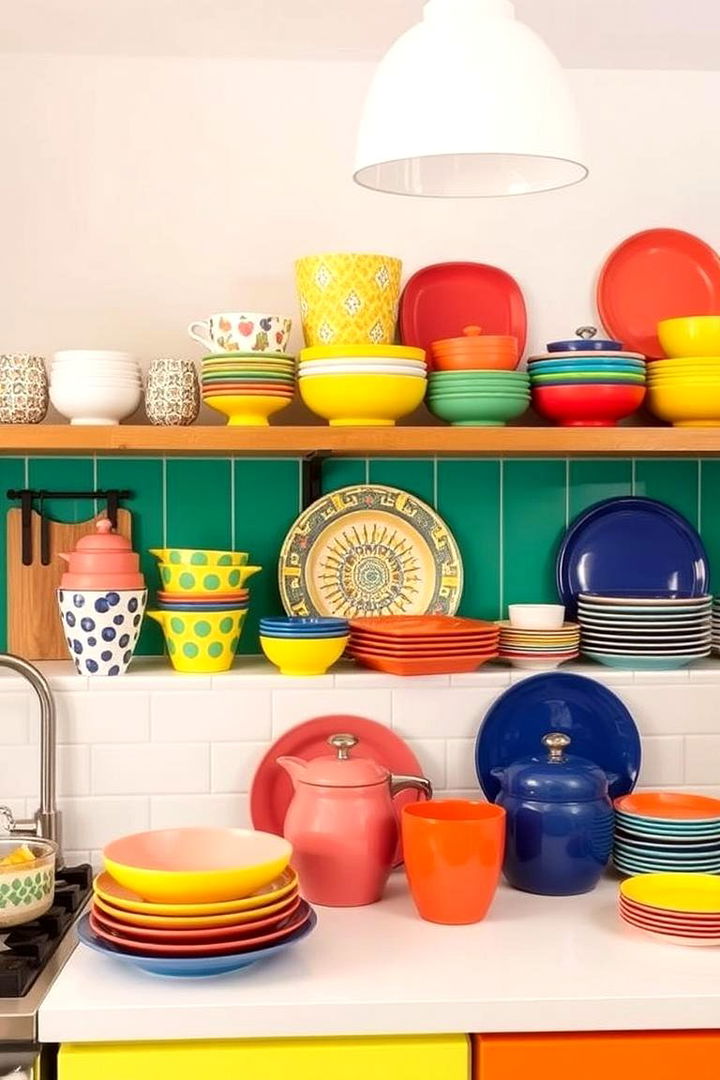 Colorful Accents Arrangement - 22 Open Shelving Kitchen Ideas