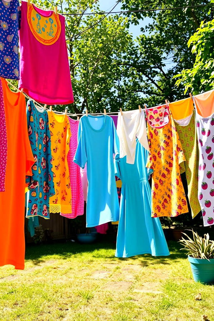 Colorful Backyard Clothesline - 22 Outdoor Clothesline Ideas