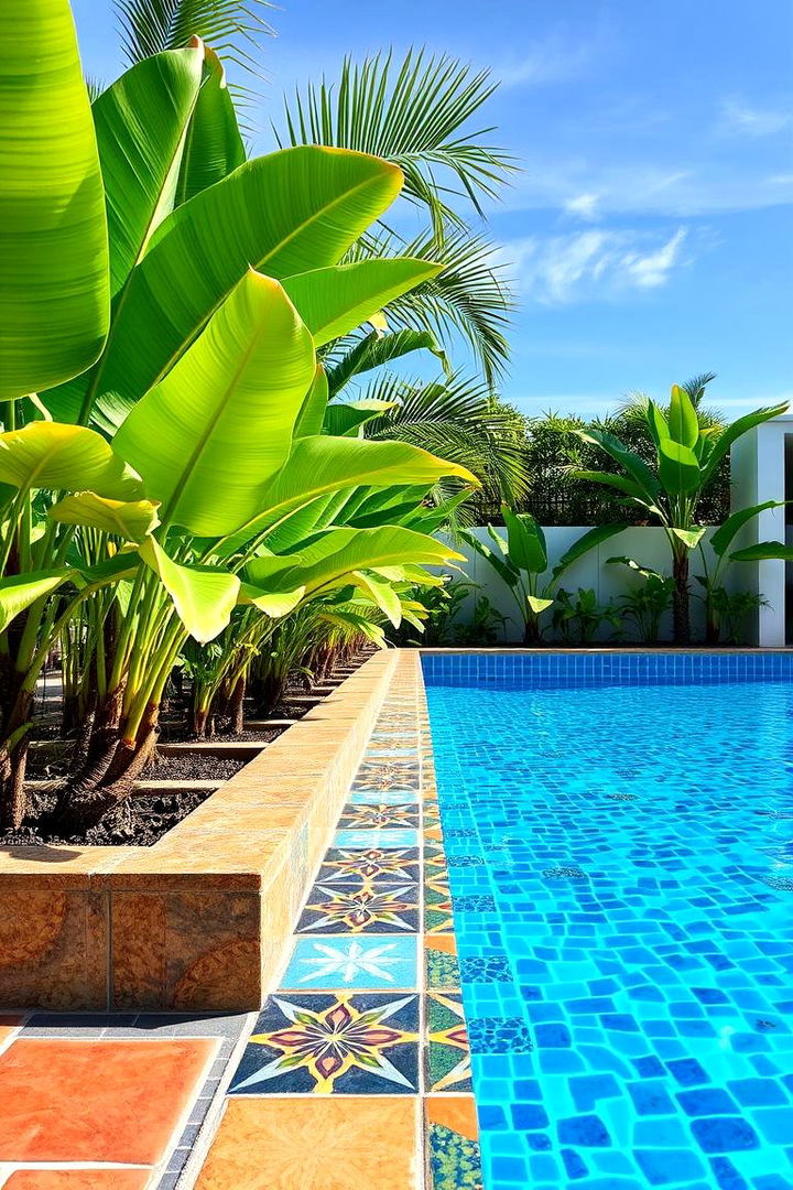 Colorful Ceramic Tile Accents - 22 Tropical Pool Landscaping Ideas