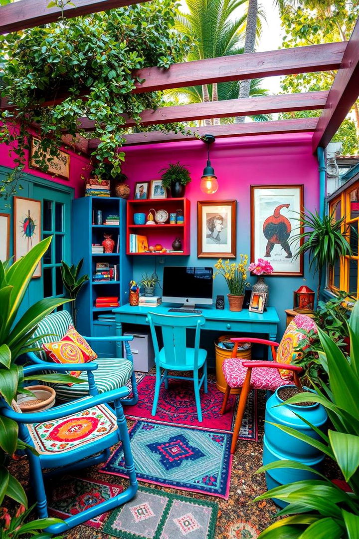Colorful Creative Garden Office - 22 Garden Office Ideas