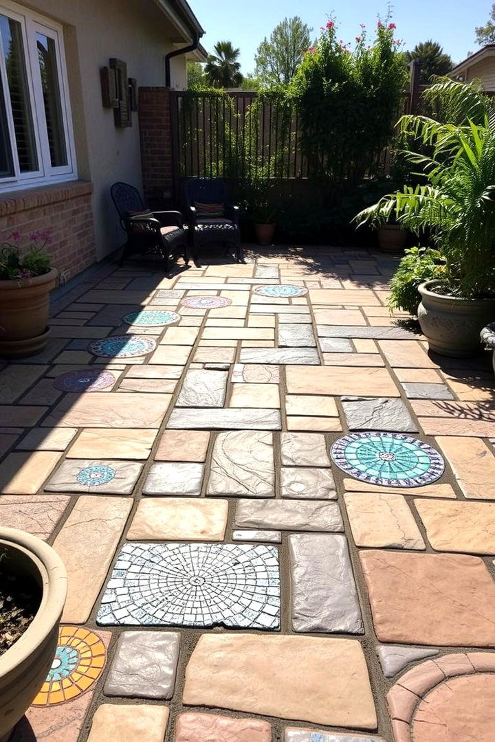 Colorful Embedded Patterns - 22 Flagstone Patio Ideas