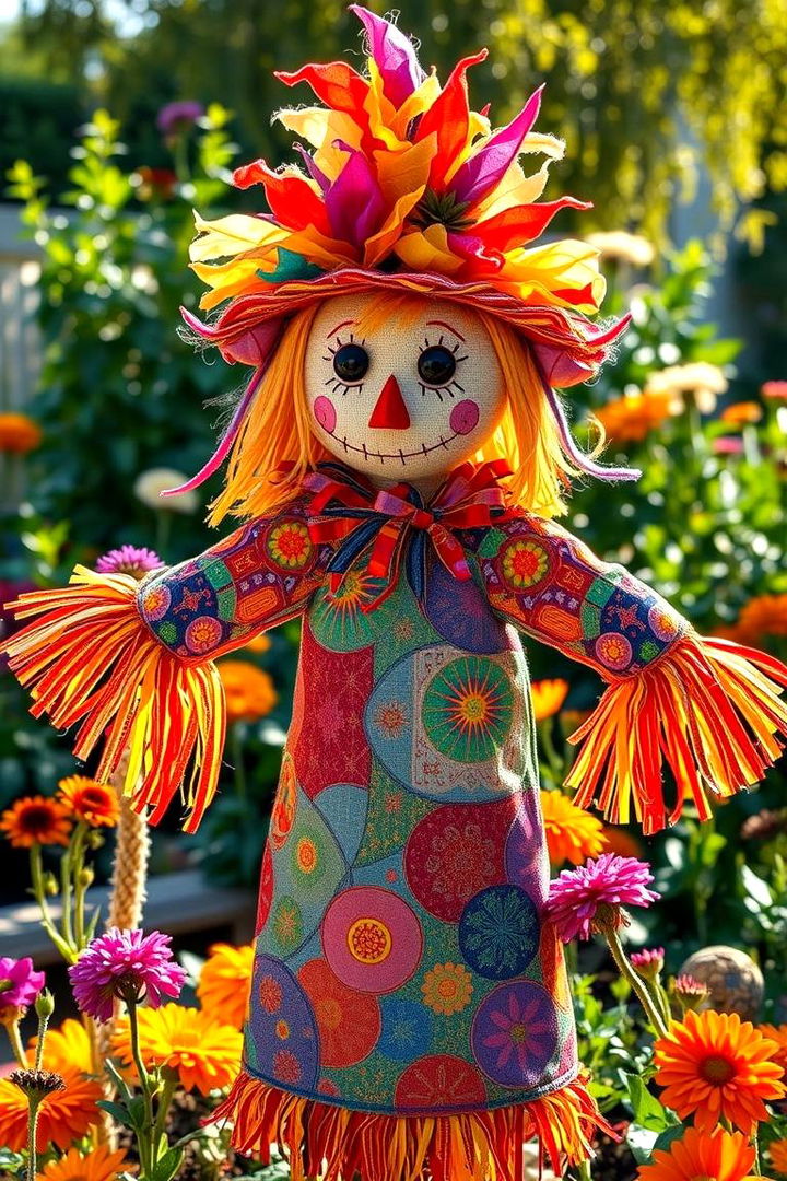 Colorful Fabric Fused Scarecrow Delights - 22 Garden Scarecrow Ideas