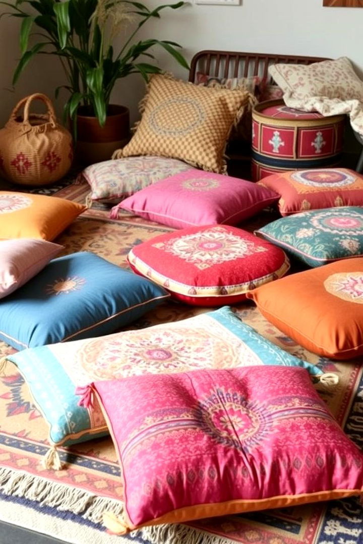 Colorful Floor Cushions - 22 Colorful Boho Decor Ideas