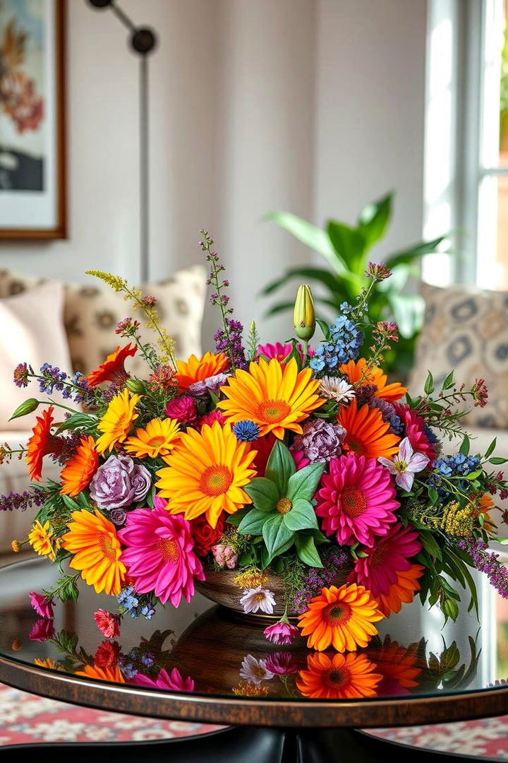 Colorful Floral Mix - 22 Coffee Table Centerpiece Ideas