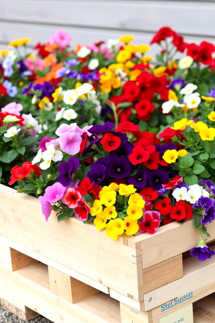 Colorful Flower Display - 22 Vertical Pallet Garden Ideas