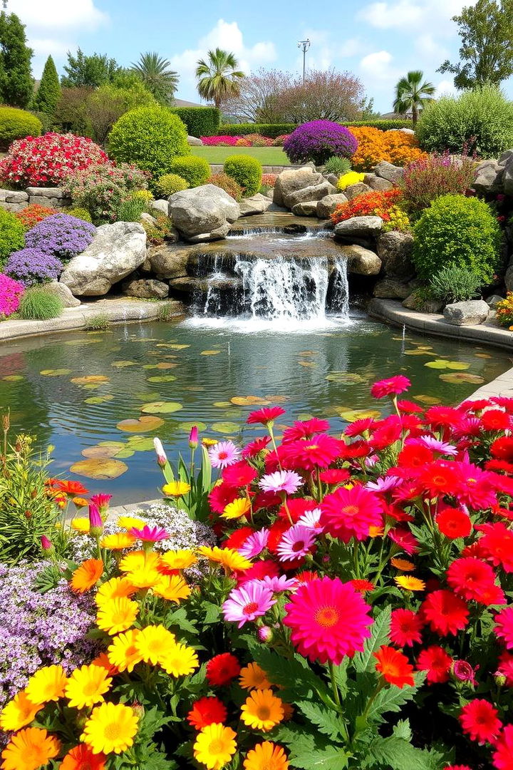 Colorful Garden Surround - 22 Small Pond Ideas With Waterfalls