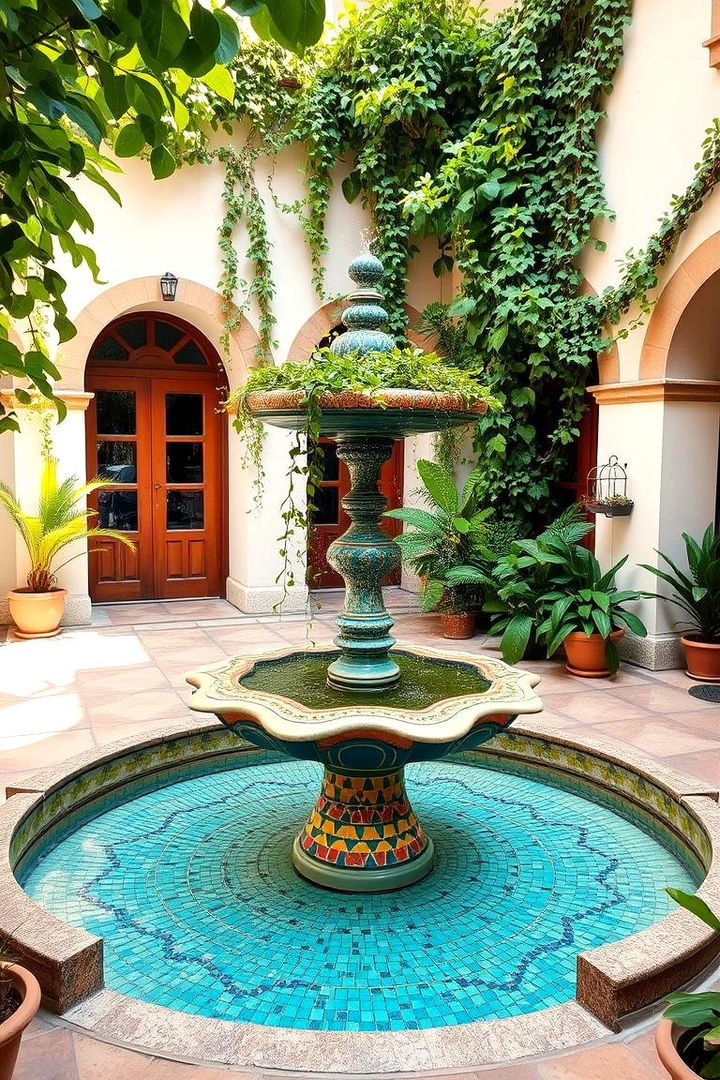Colorful Mediterranean Fountains - 22 front yard spanish style landscaping ideas