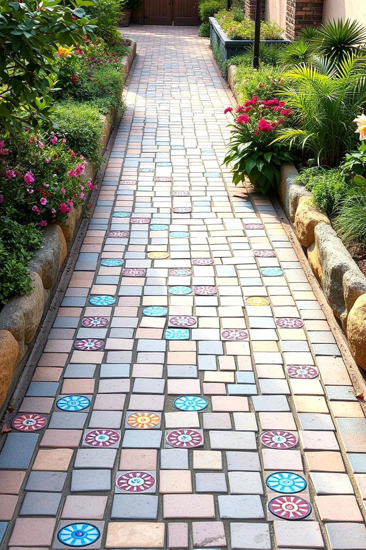 Colorful Mosaic Accents - 22 Paver Walkway Ideas