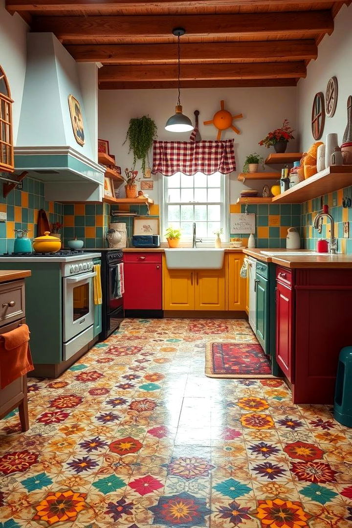Colorful Mosaic Motifs - 22 Linoleum Kitchen Flooring Ideas
