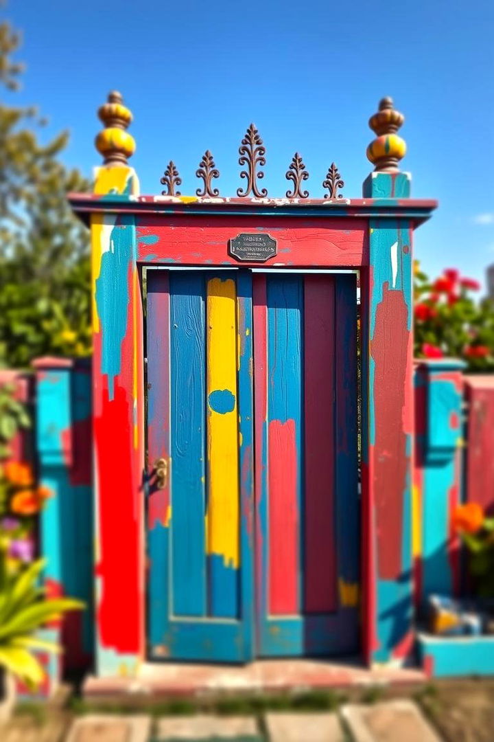 Colorful Painted Garden Entry - 22 garden gate ideas