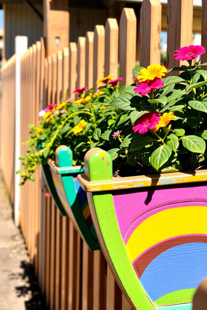 Colorful Painted Raised Planter - 22 Raised Garden Bed Along Fence Ideas