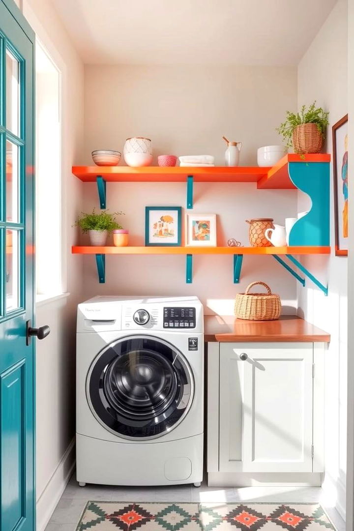 Colorful Painted Shelves - 22 Laundry Room Shelf Ideas