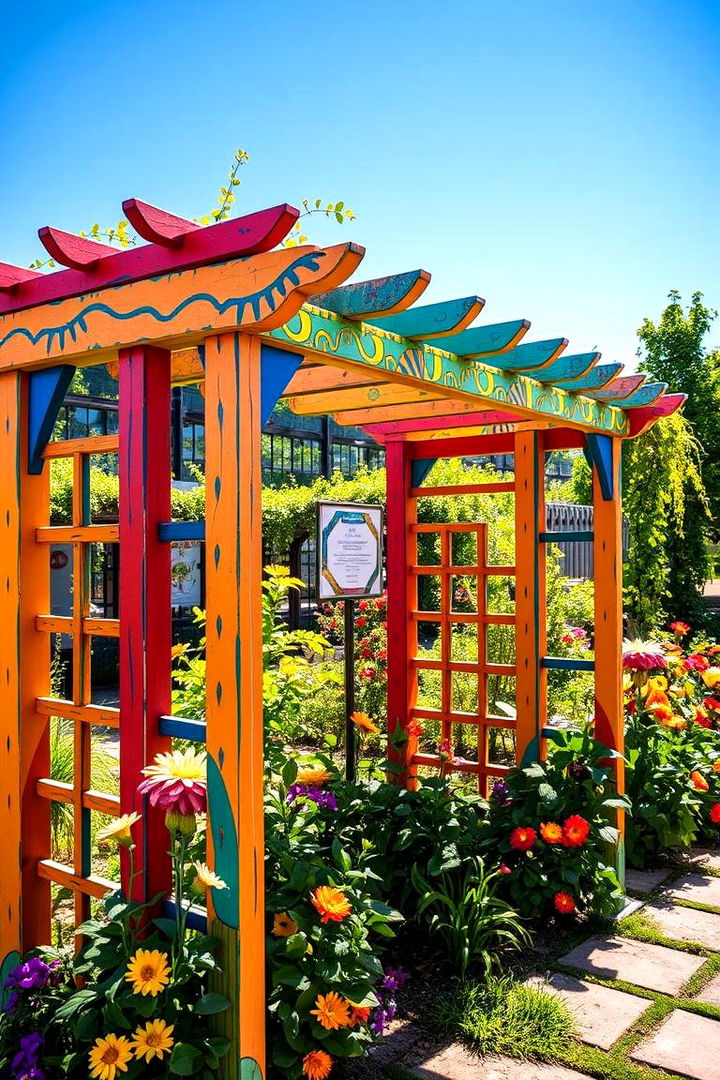 Colorful Painted Trellis - 22 Garden Trellis Ideas