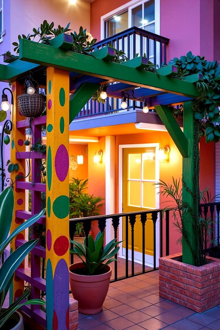 Colorful Painted Trellis - 22 Balcony Trellis Ideas