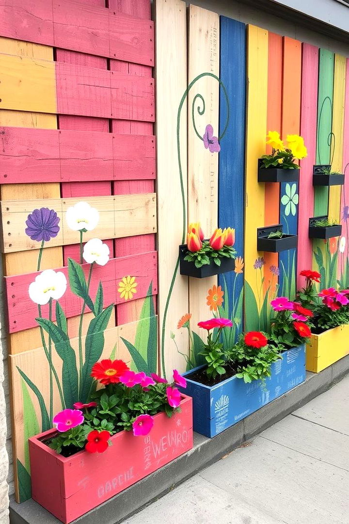 Colorful Pallet Garden Mural - 22 Pallet Garden Ideas
