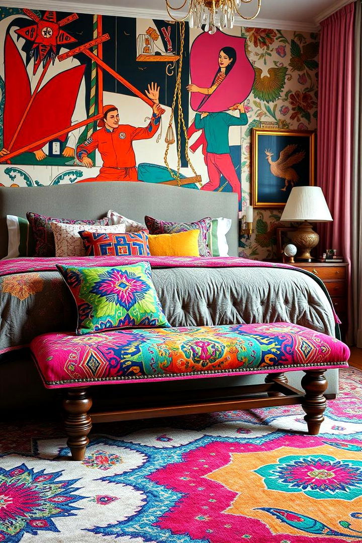 Colorful Patterned Bench - 22 Bedroom Bench Ideas