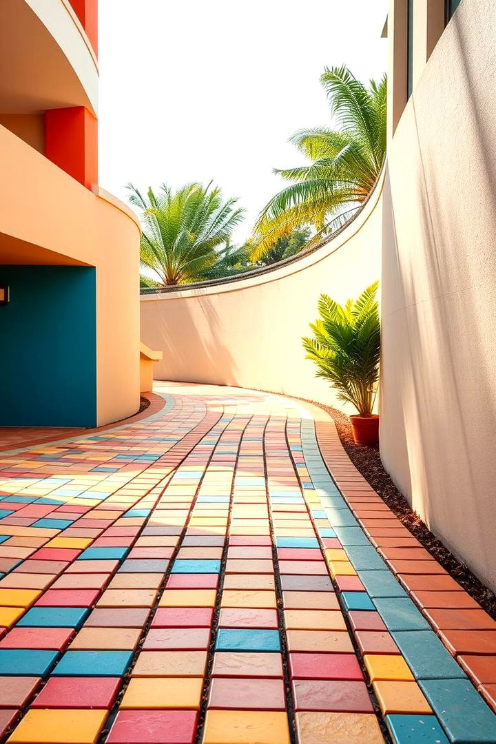 Colorful Paver Curved Walkway - 22 Curved Walkway Ideas