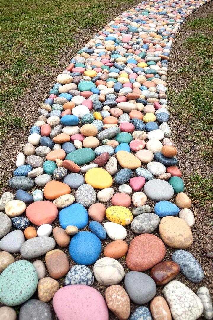 Colorful Pebble Art Walkway - 22 Sloped Walkway Ideas
