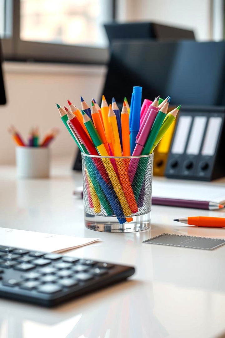 Colorful Pen Holder - 22 Desk Decor Ideas