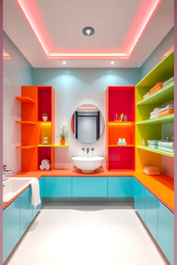 Colorful Shelves for Vibrant Energy - 22 Small Bathroom Shelving Ideas