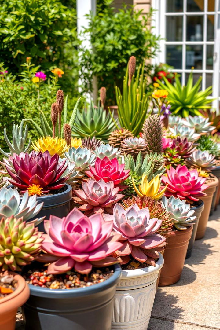 Colorful Succulent Display - 22 Small Backyard Patio Ideas