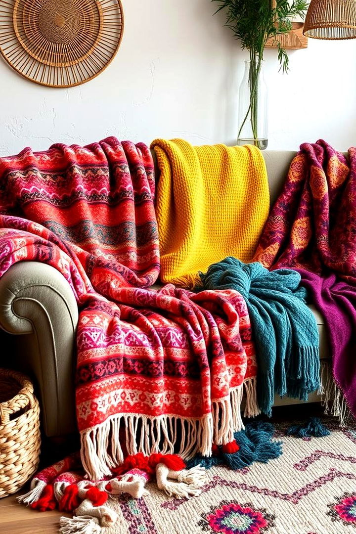 Colorful Throws and Blankets for Cozy Layers - 22 Colorful Boho Bedroom Ideas